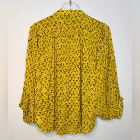 Anthropologie Pilcro The Sidney Batwing Yellow Green Floral Print Blouse Shirt - Picture 4 of 16